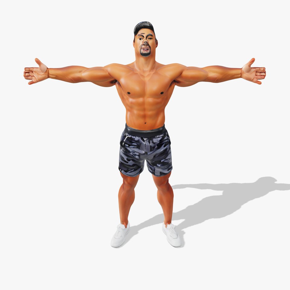 Muscular Athletic Male Character Model Pack with Camouflage Shorts